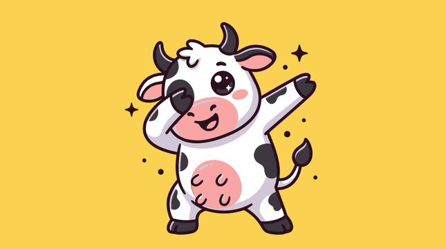 Cute cartoon cow doing a dab dance pose.