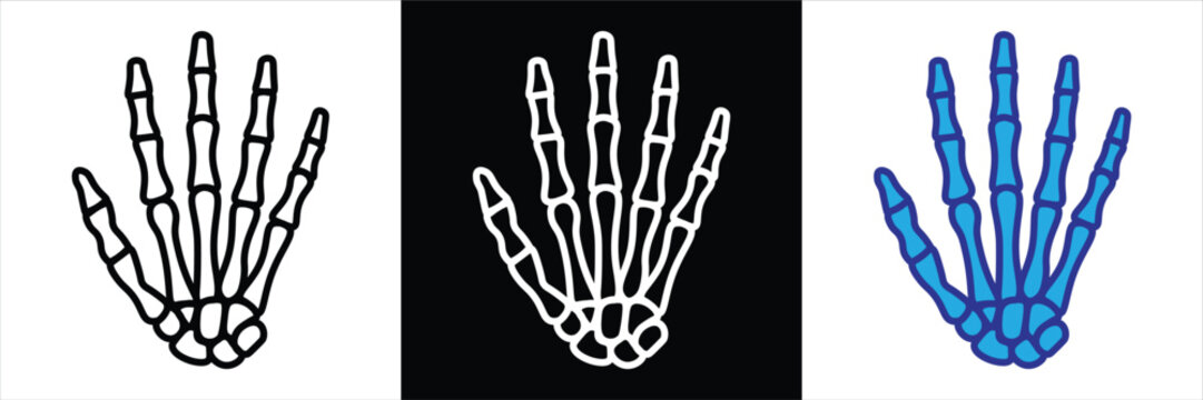 Human Hand Skeleton Bones Line Icon Set for Orthopedics and Anatomy