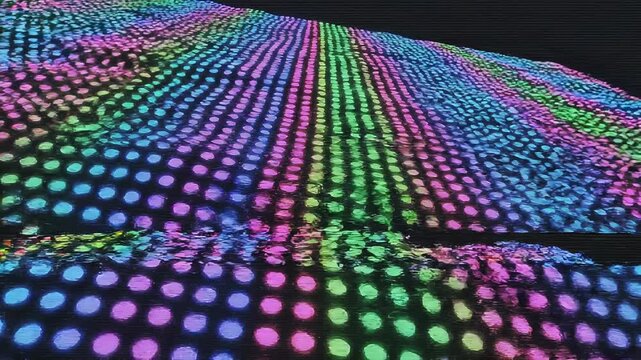 ネオンハーフトーンドットが脈動する未来的なY2Kグリッチアニメーション背景