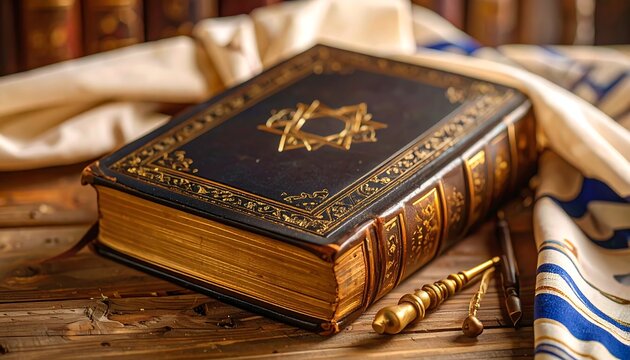 Antique Book with Religious Symbol and Accessories