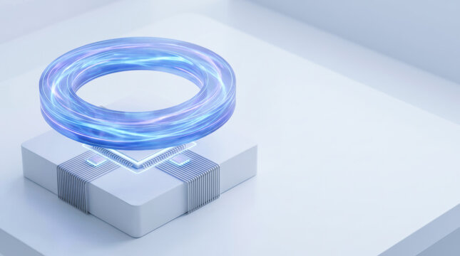 Tensor processing unit TPU with ai accelerators concept featuring futuristic glowing ring and chip for advanced computing power and efficiency