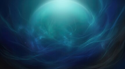 Naklejka premium Abstract underwater scene with glowing light, deep blue wavy patterns, and shimmering particles.