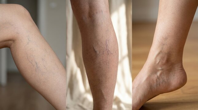Human circulatory ailment: varicose vein, spider vessel, vascular problem, leg trouble, health condition, medical concern, skin symptom, visible disorder.