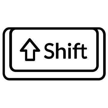 Shift key vector icon illustration featuring a bold outline and upward arrow, ideal for computer hardware, software shortcuts, typing tutorials, and modern digital interface design elements.
