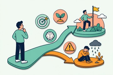 Obraz premium Decision making pathway illustration with business growth progress and challenge concepts for strategy and planning