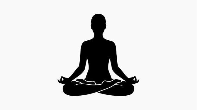 A silhouette of a person meditating in a lotus pose for the concept of relaxation and mindfulness.