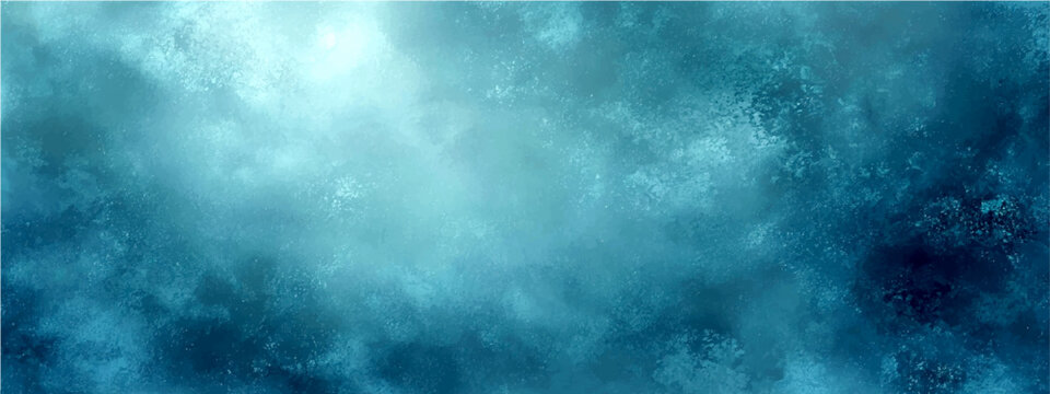 Abstract turbulent stormy sea water and dark ocean wave with underwater lighting effect.