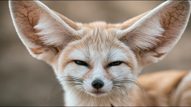 Fennec fox with huge ears looking directly at the camera
