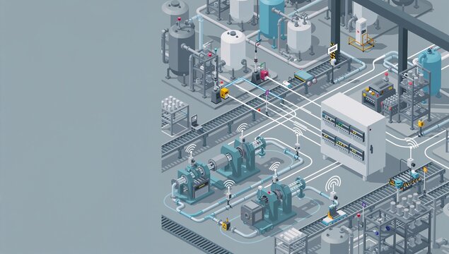 Industrial Sensor Network Electrical Automation System with Distributed Control Architecture Vector Illustration Background