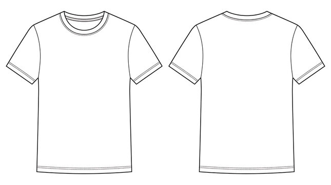 Blank short-sleeve t-shirt vector template showing front and back views for apparel design and mockups