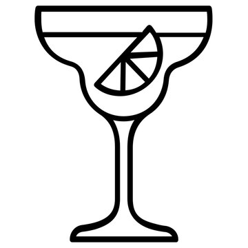 Margarita glass with lime slice line icon vector illustration. Minimalist black and white outline of a classic cocktail drink for bar menus, party invitations, or summer vacation designs.