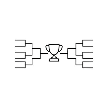 Football tournament bracket with trophy black and white vector illustration