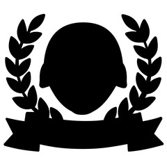 Memorial Day soldier helmet vector icon illustration with laurel wreath, honoring veterans. Features editable stroke, adjustable stroke, customizable line weight, thin line, and stroke weight.