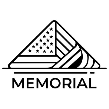 Memorial Day folded American flag line icon vector illustration, patriotic symbol of honor and sacrifice for military service, Veterans Day, Independence Day, and Fourth of July celebrations.