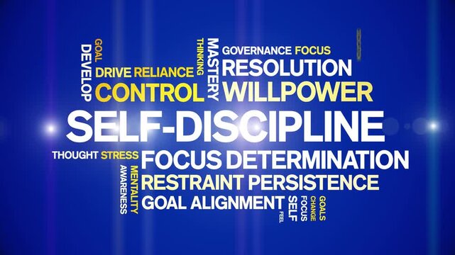 Self-Discipline animated word cloud-text design animation tag kinetic typography seamless loop.