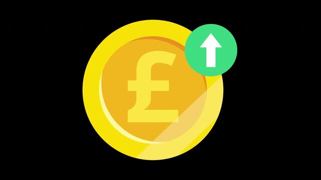 Transparent Alpha Channel Rising GBP Pound Sterling Currency Icon with Upward Arrow for Profit