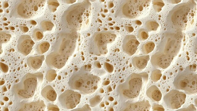 This looping video displays a detailed macro shot of porous bone tissue. Ideal for scientific or medical visual concepts.
