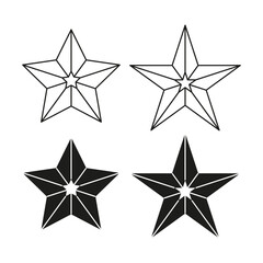 Obraz premium Geometric star icon set with various black and white line styles Vector. Perfect for award badges and social media rating UI.