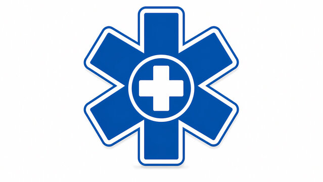 Blue Star of Life Medical Emergency Symbol Isolated on White Background