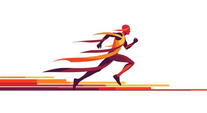 Dynamic abstract illustration of a fast runner in motion, depicted with flowing ribbons and vibrant colors, symbolizing speed, progress, and athletic achievement.