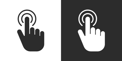 Fototapeta premium Hand Cursor Click icon set, outline style pointer finger symbol, black and white UI navigation indicator, interactive button click and touch screen gesture concept.