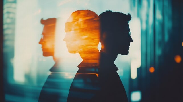 Ethereal portrait layering capturing pensive mood and the multiplicity of self reflection