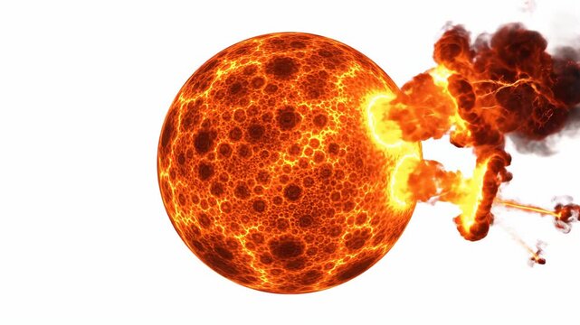 Rotating Sun Atmosphere with Massive Erupting Solar Flares on White Background