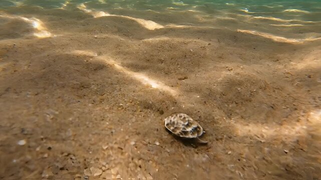 Underwater Sandy Seabed with Sunlight Ripples and Gentle Waves.