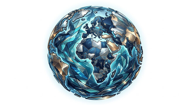 Abstract Earth Globe with Blue Swirls and Textured Continents.