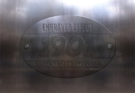 Metal Engraved Text Effect Mockup with Plate Options