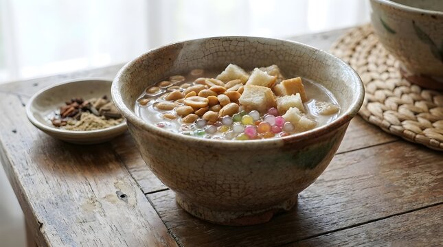 Serabi Sunda A Delectable Indonesian Pancake Dish in a Rustic Bowl