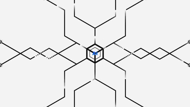 Abstract geometric pattern with central cube and radiating lines