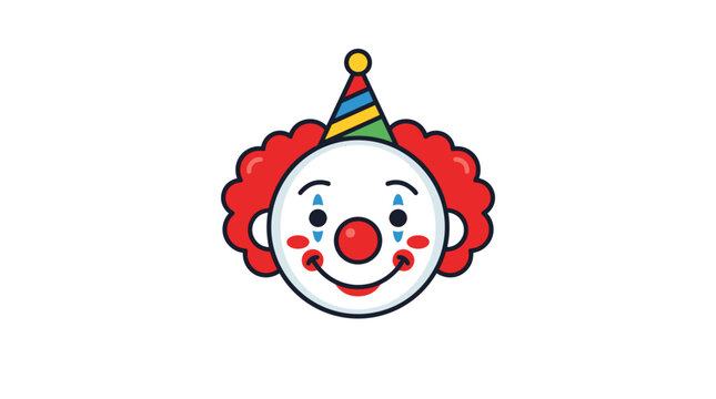 Cute clown face with party hat and red curly hair isolated on white background