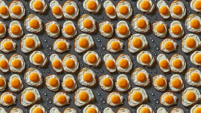 Rows of wet eggs on slate.