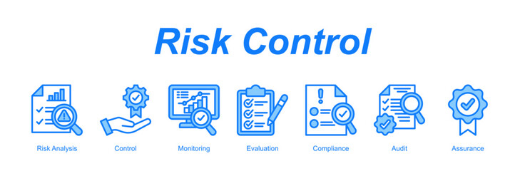 Fototapeta premium Risk Control banner web icon vector illustration concept with an icon of Risk Analysis, Control, Monitoring, Evaluation, Compliance, Audit, Assurance 