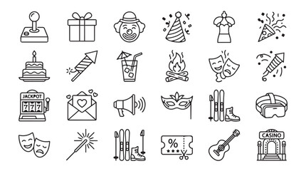 Fototapeta premium Hand drawn icons set of entertainment events and leisure activities with entertainment, celebration