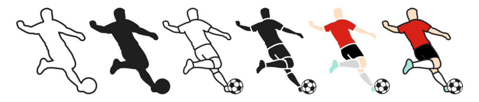 Set of soccer player silhouettes in kicking action