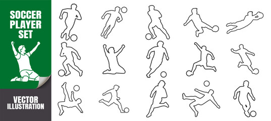 Soccer player silhouette set with action poses and ball © Oleksandr