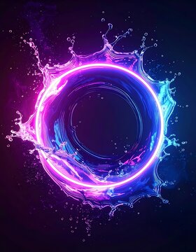 Vibrant Neon Circle Energy Splash Effect.