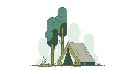 Green tent with brown poles. © AlyaNaja