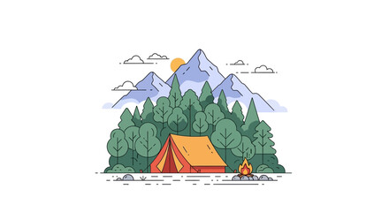 Colorful tent by the serene lake. © AlyaNaja