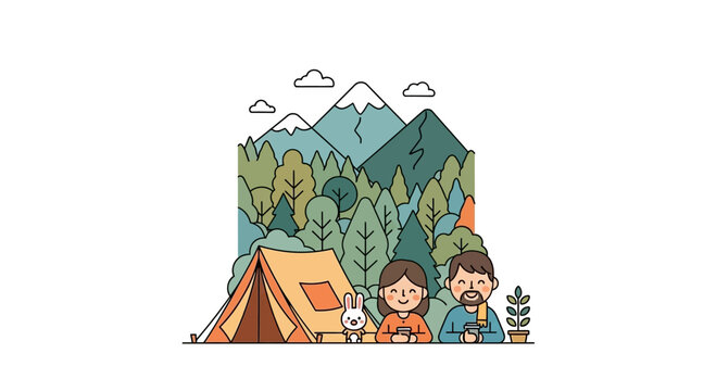 People on camping adventure outdoors together.