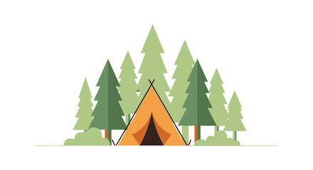 Orange tent in the forest. © AlyaNaja