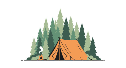 Orange tent in the forest camping. © AlyaNaja