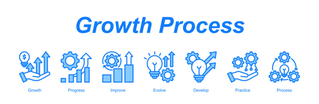Growth Process banner web icon vector illustration concept with an icon of Growth, Progress, Improve, Evolve, Develop, Practice, Process 