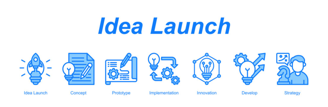 Idea Launch banner web icon vector illustration concept with an icon of Idea Launch, Concept, Prototype, Implementation, Innovation, Develop, Strategy