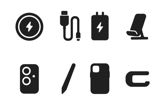Tech Accessories Icons. Personal tech accessories. Filled icon set of personal tech accessories: wireless