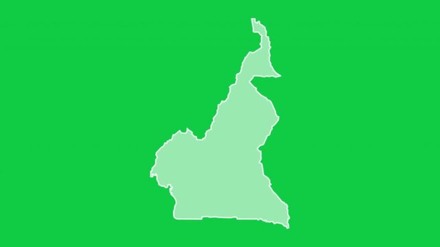 Cameroon map glow trace outline animation green background