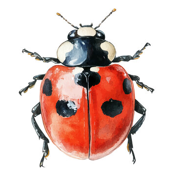 Ladybug, watercolor vector painting, isolated on a white background.