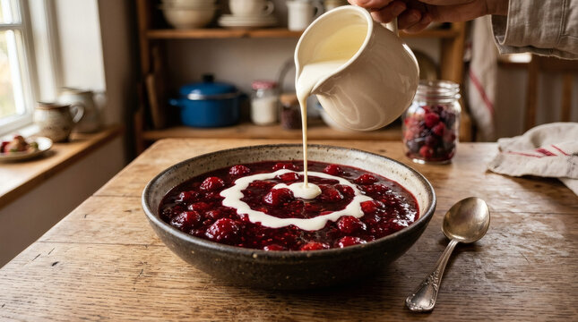 R&oslash;dgr&oslash;d Med Fl&oslash;de Danish Red Berry Pudding Rustic Farmhouse
